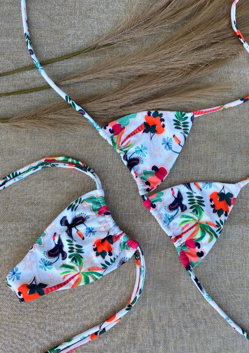 Biquíni Feminino Conjunto Alto Mar – Top Cortininha e Tanga Cortininha Fio Dental