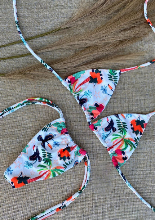 Biquíni Feminino Conjunto Alto Mar – Top Cortininha e Tanga Cortininha Fio Dental