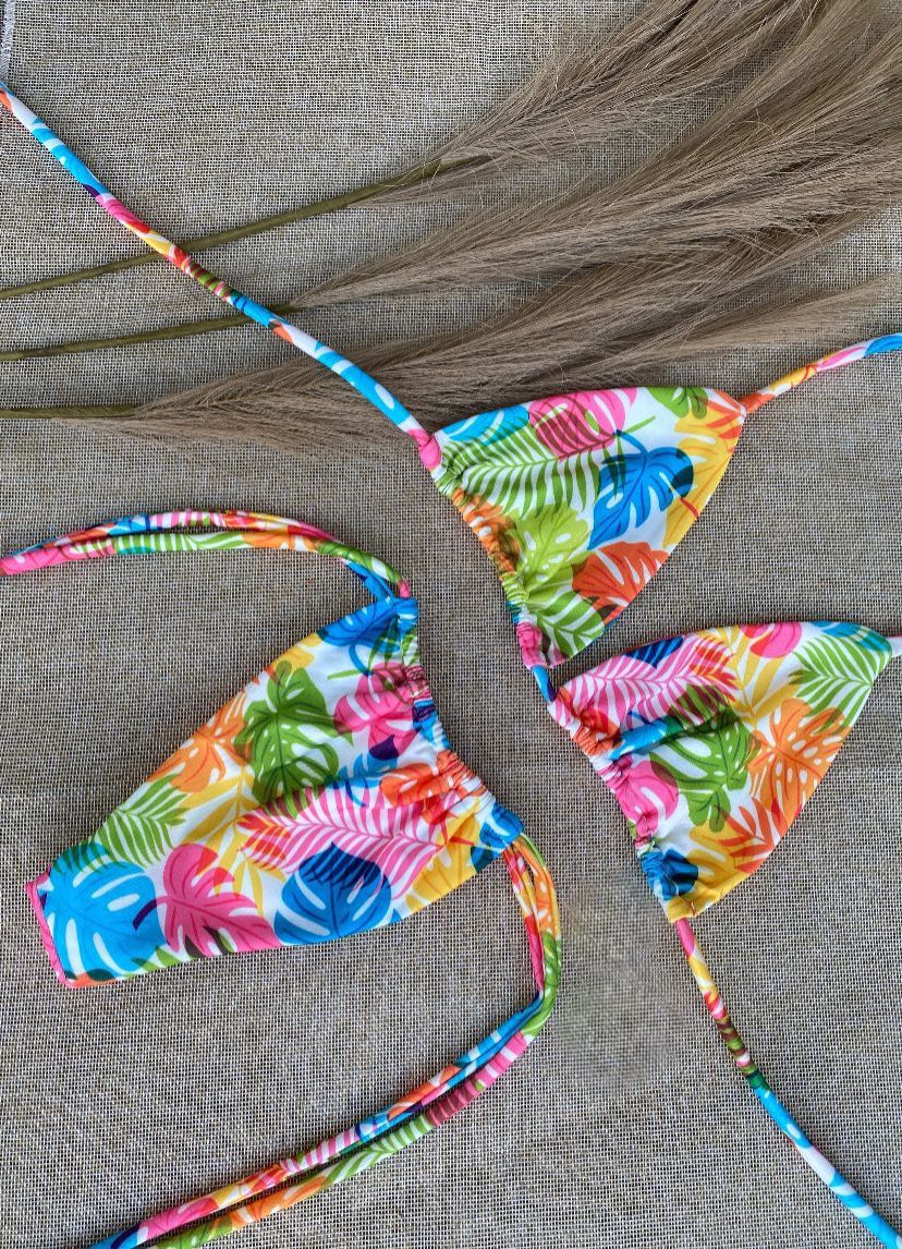 Biquíni Feminino Conjunto Alto Mar – Top Cortininha e Tanga Cortininha Fio Dental