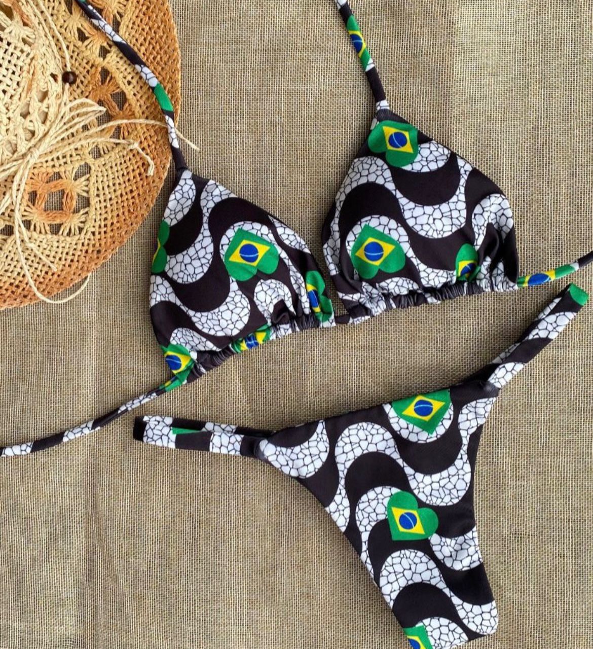 Biquíni Feminino Conjunto Alta Temporada – Top cortininha e Tanga Fio Dental