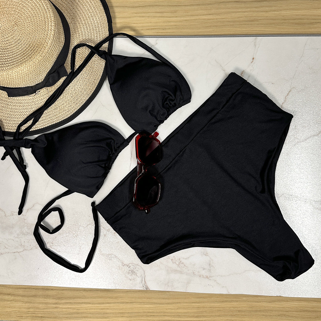 Biquíni Feminino Conjunto Elegância – Top Cortininha e Tanga Cós Alto com Bojo Removível